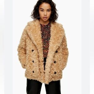 NWT Topshop camel textured teddy  coat 6